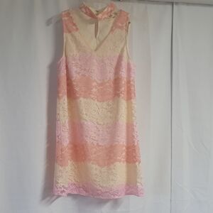 Pink and Cream Lace Sleeveless Dress